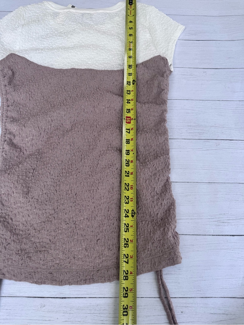 NWT Anthropologie Maeve Ruched Two Tone Textured Top Latte Ivory Size M adjusts - Picture 10 of 13